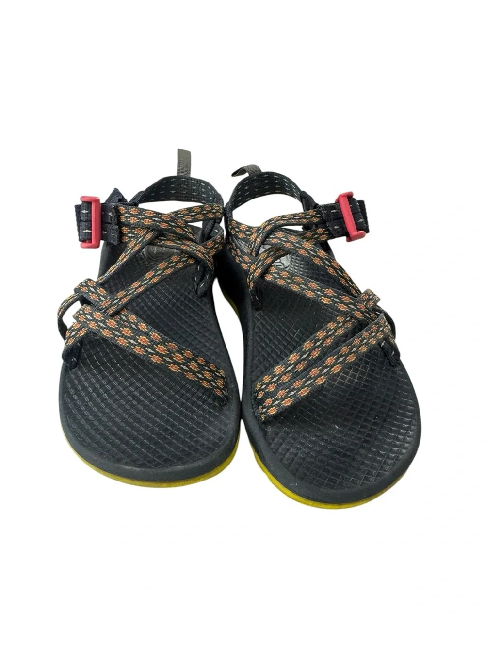 Chaco Kids Black Sandals with Yellow Sole and Pink Buckles
